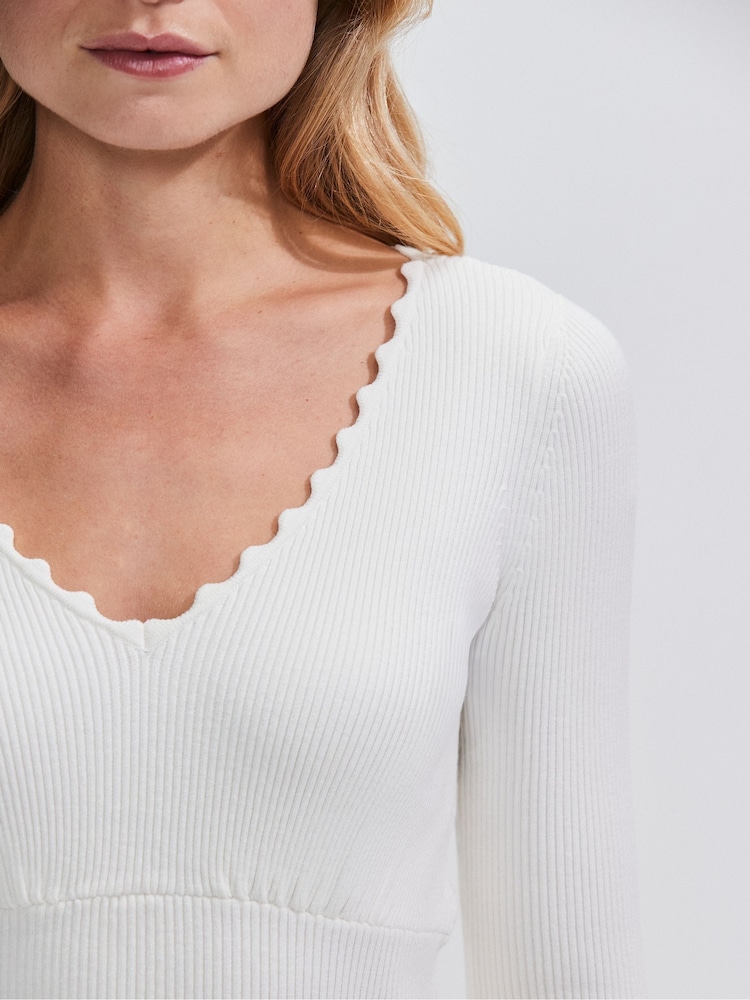 Ro&Zo White Rib Knit Scallop Edge Top - Image 2 of 4