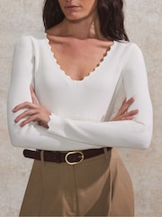 Ro&Zo White Rib Knit Scallop Edge Top - Image 3 of 4