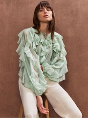 Ro&Zo Green Ruffle Detail Blouse - Image 1 of 3