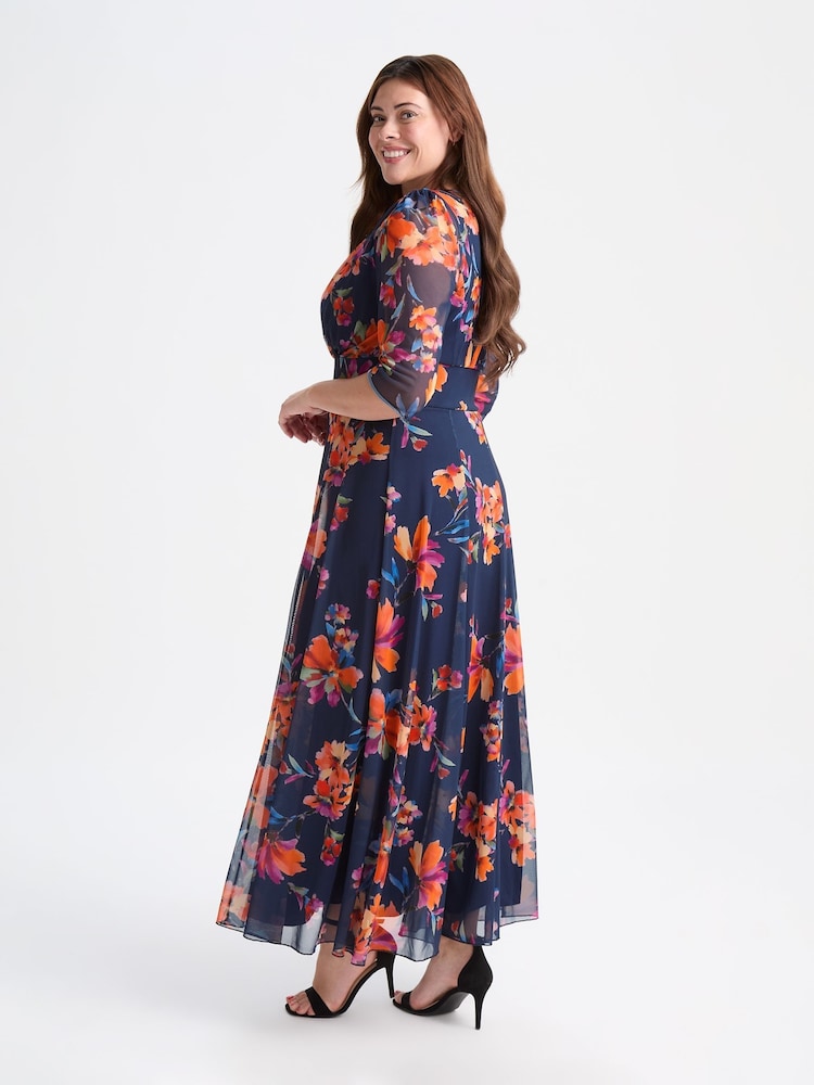 Scarlett & Jo Navy Red Verity Print Maxi Gown - Image 2 of 4
