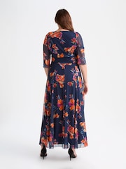 Scarlett & Jo Navy Red Verity Print Maxi Gown - Image 3 of 4