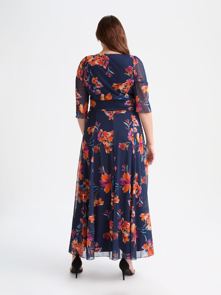 Scarlett & Jo Navy Red Verity Print Maxi Gown - Image 3 of 4