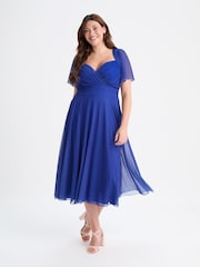 Scarlett & Jo Solid Sapphire Curve Bolero Wrap Bodice Midi Dress - Image 1 of 2