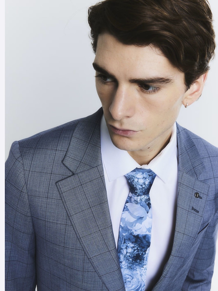 River Island Blue Check Suit Jacket - Image 2 of 6 River Island Blue Check Suit Jacket - Image 2 of 6