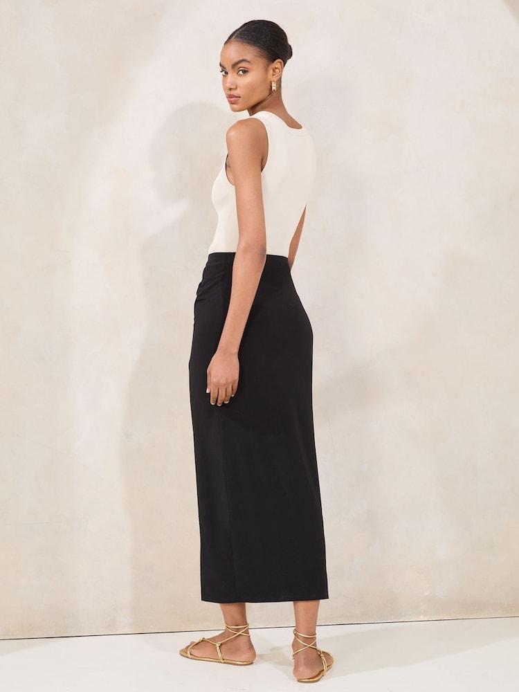 Lipsy Black Jersey Ruched Midi Skirt With Trim Detail - Image 4 of 4