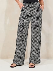 Lipsy Black/White Crinkle Wide Leg Trousers - Image 1 of 4