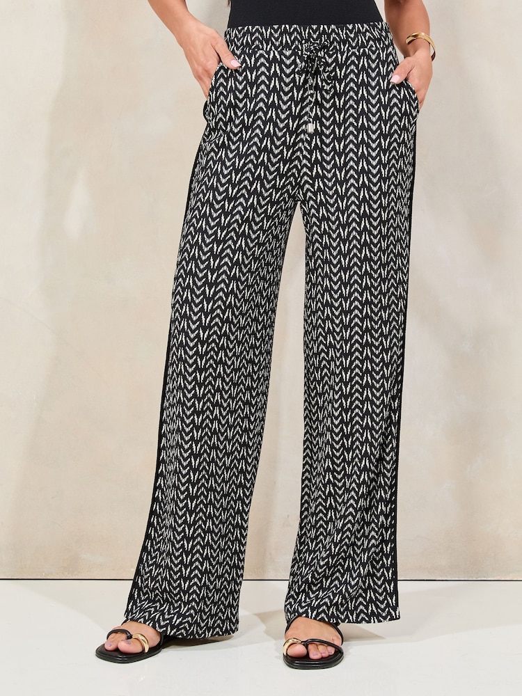 Lipsy Black/White Crinkle Wide Leg Trousers - Image 1 of 4