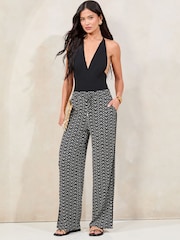 Lipsy Black/White Crinkle Wide Leg Trousers - Image 2 of 4