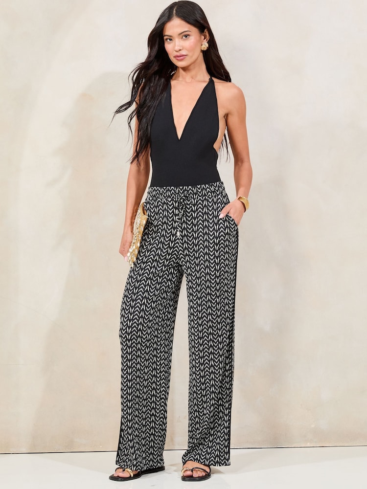 Lipsy Black/White Crinkle Wide Leg Trousers - Image 2 of 4