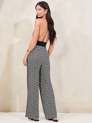 Lipsy Black/White Crinkle Wide Leg Trousers - Image 4 of 4