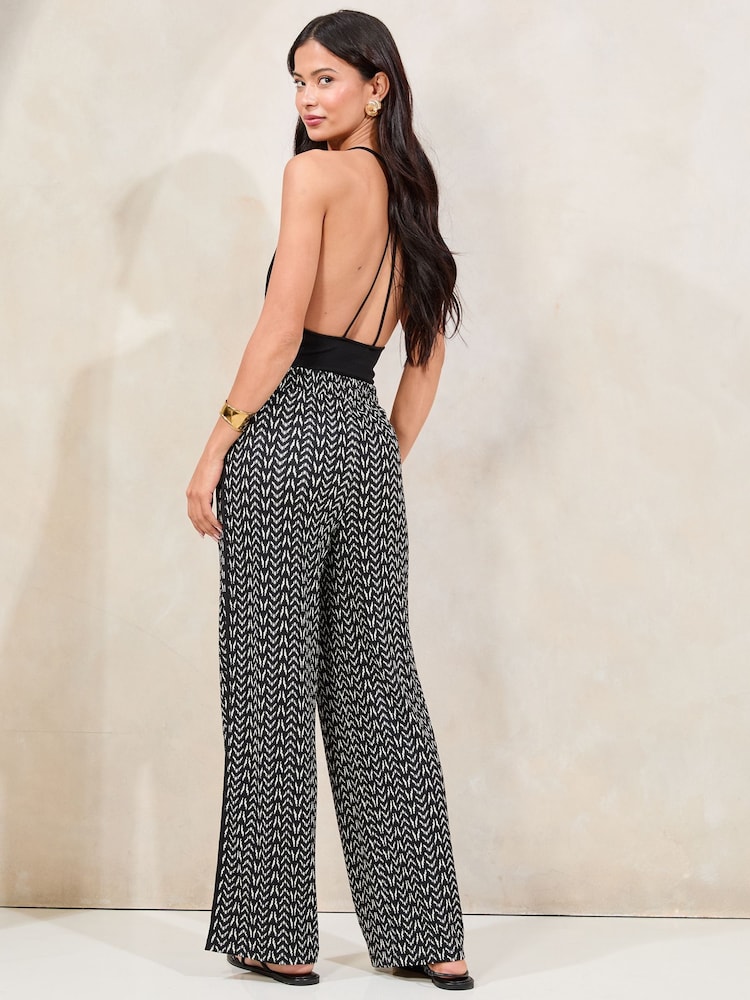 Lipsy Black/White Crinkle Wide Leg Trousers - Image 4 of 4