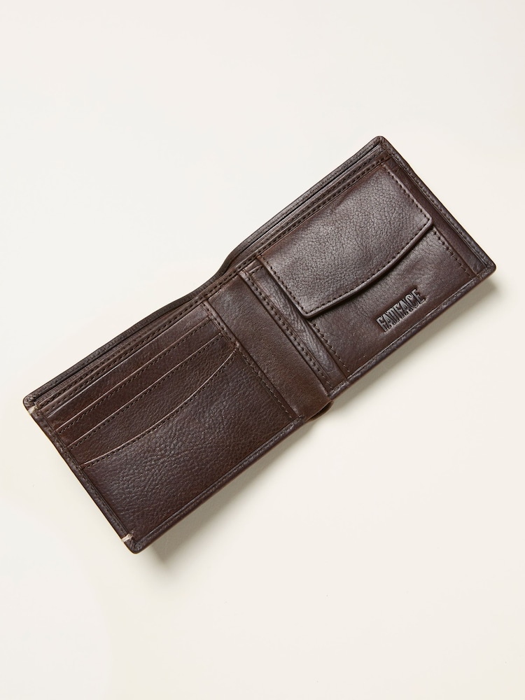FatFace Chocolate Brown Corner Stitch Detail Leather Wallet - Image 2 of 2
