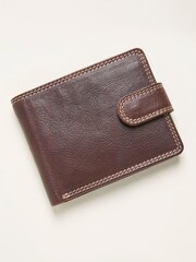 FatFace Chocolate Brown Contrast Stitch Leather Wallet - Image 1 of 2