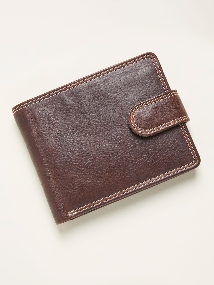 FatFace Chocolate Brown Contrast Stitch Leather Wallet - Image 1 of 2