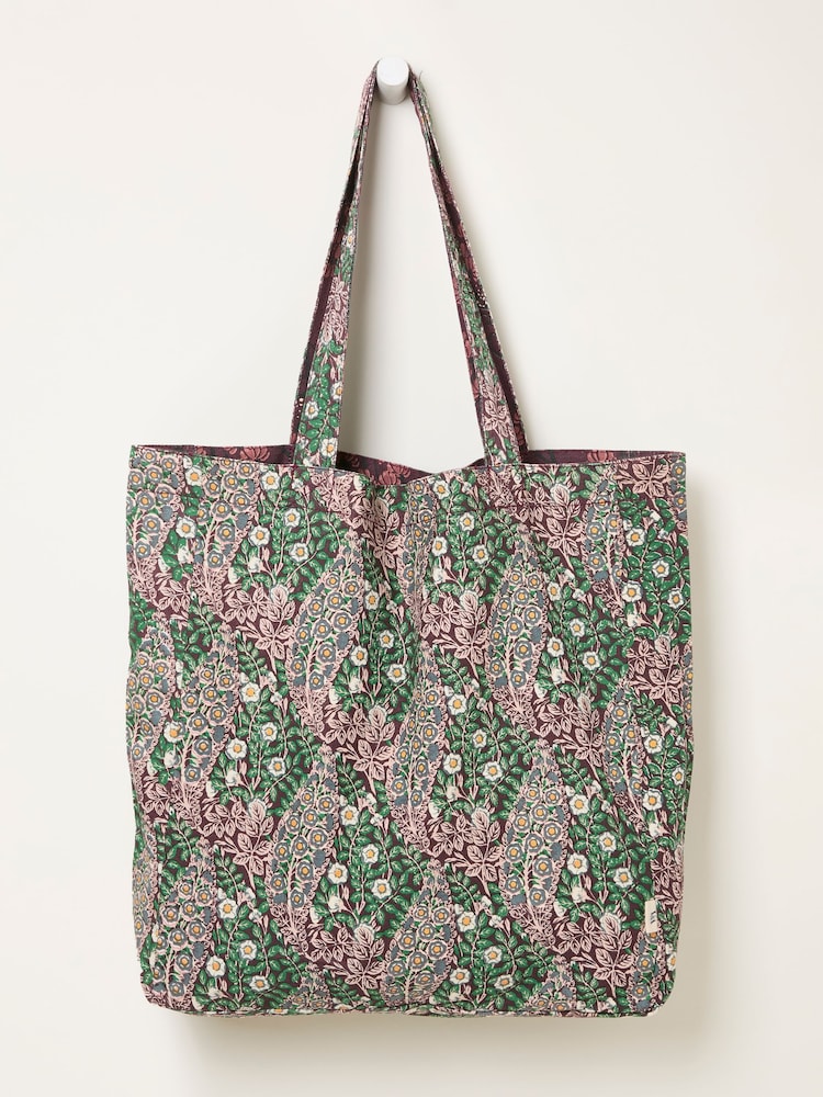 FatFace Burgundy Red Japanese Rose & Meadow Floral Reversible Tote Bag - Image 1 of 2