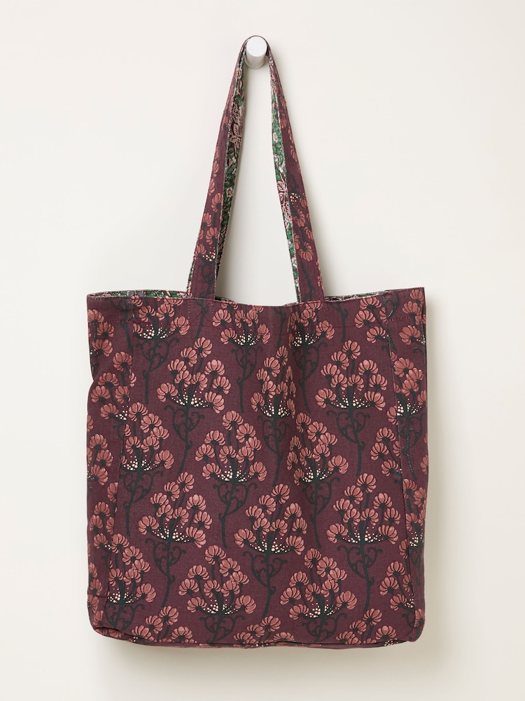 FatFace Burgundy Red Japanese Rose & Meadow Floral Reversible Tote Bag - Image 2 of 2