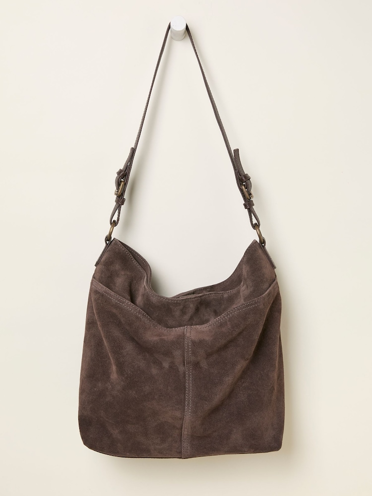 FatFace Molly Chocolate Brown Suede Shoulder Bag - Image 1 of 3