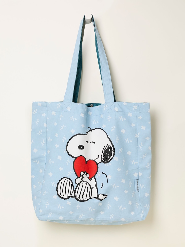 FatFace Blue Heart Snoopy Reversible Tote Bag - Image 1 of 2 FatFace Blue Heart Snoopy Reversible Tote Bag - Image 1 of 2