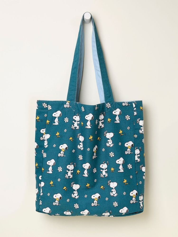 FatFace Blue Heart Snoopy Reversible Tote Bag - Image 2 of 2 FatFace Blue Heart Snoopy Reversible Tote Bag - Image 2 of 2