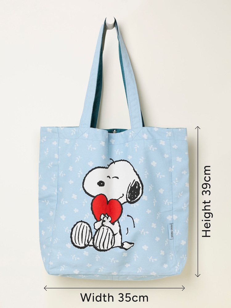 FatFace Blue Heart Snoopy Reversible Tote Bag - Image 3 of 3