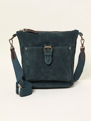 FatFace Sienna Teal Blue Suede Crossbody Bag - Image 1 of 3