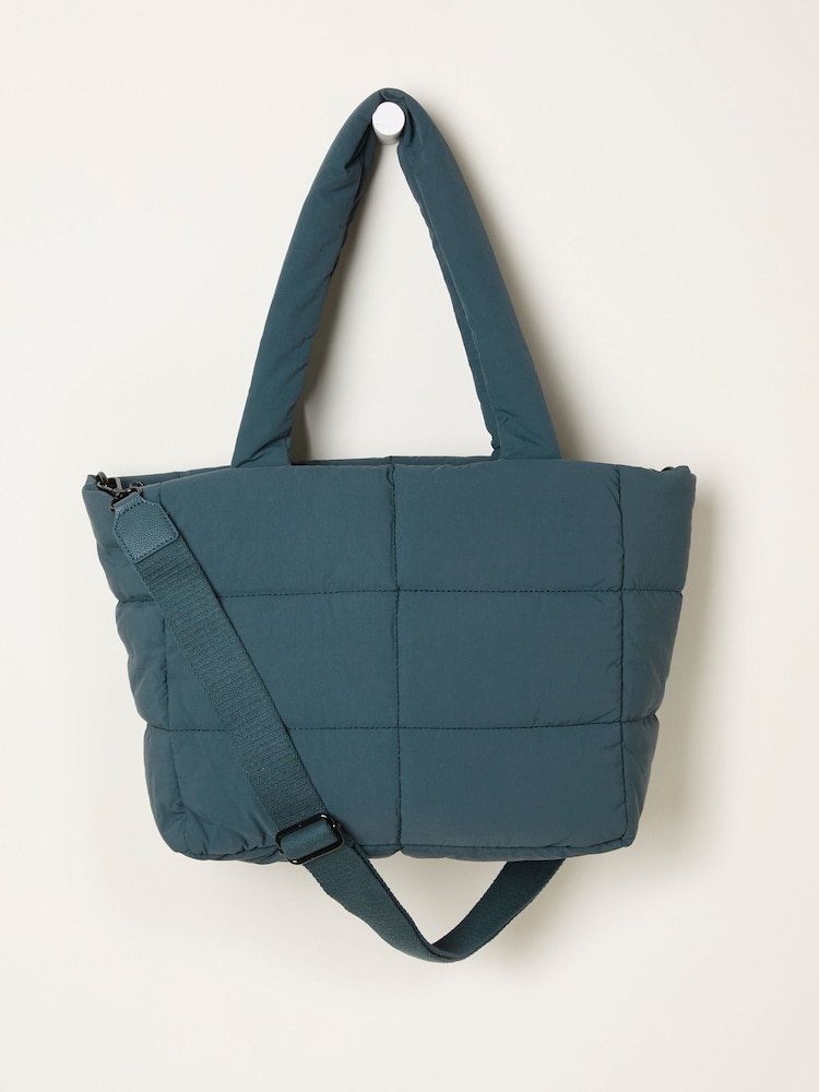 FatFace Teal Blue Quilted Nylon Tote Bag - Image 1 of 3