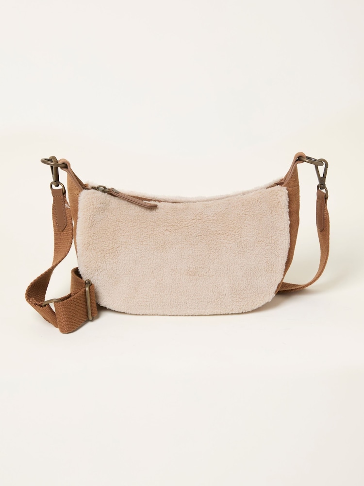FatFace Tan Brown Borg Suede Mix Sling Bag - Image 1 of 3