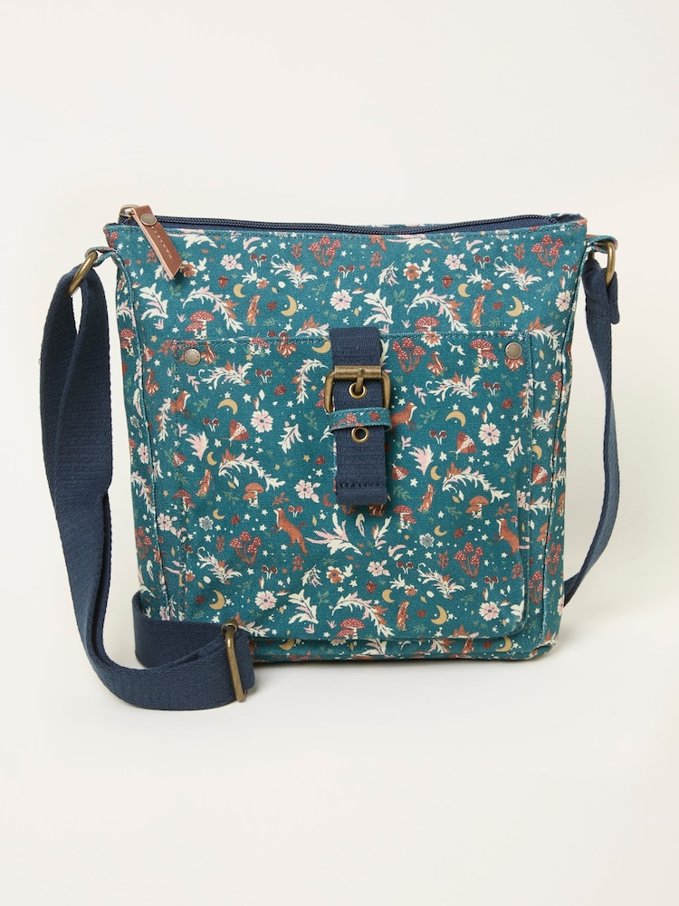 FatFace Navy Canvas Woodland Print Crossbody Bag - Image 1 of 3