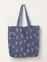 FatFace Blue Hettie Highland Cow Reversible 100% Cotton Tote Bag - Image 2 of 2
