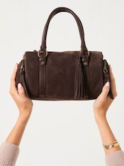 FatFace Chocolate Brown Suede Bowling Bag - Image 1 of 5