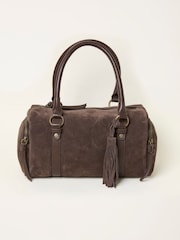 FatFace Chocolate Brown Suede Bowling Bag - Image 3 of 5