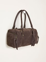 FatFace Chocolate Brown Suede Bowling Bag - Image 4 of 5