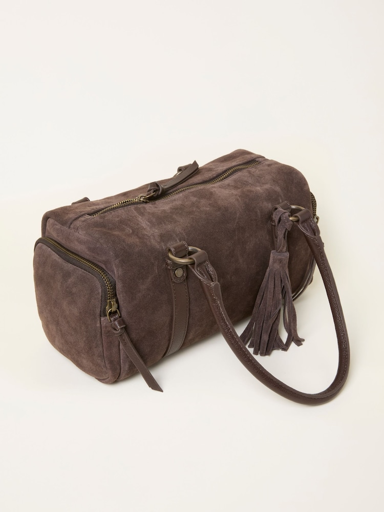 FatFace Chocolate Brown Suede Bowling Bag - Image 5 of 5