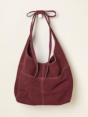 FatFace Burgundy Red Suede Bow Handle Shoulder Bag - Image 1 of 3