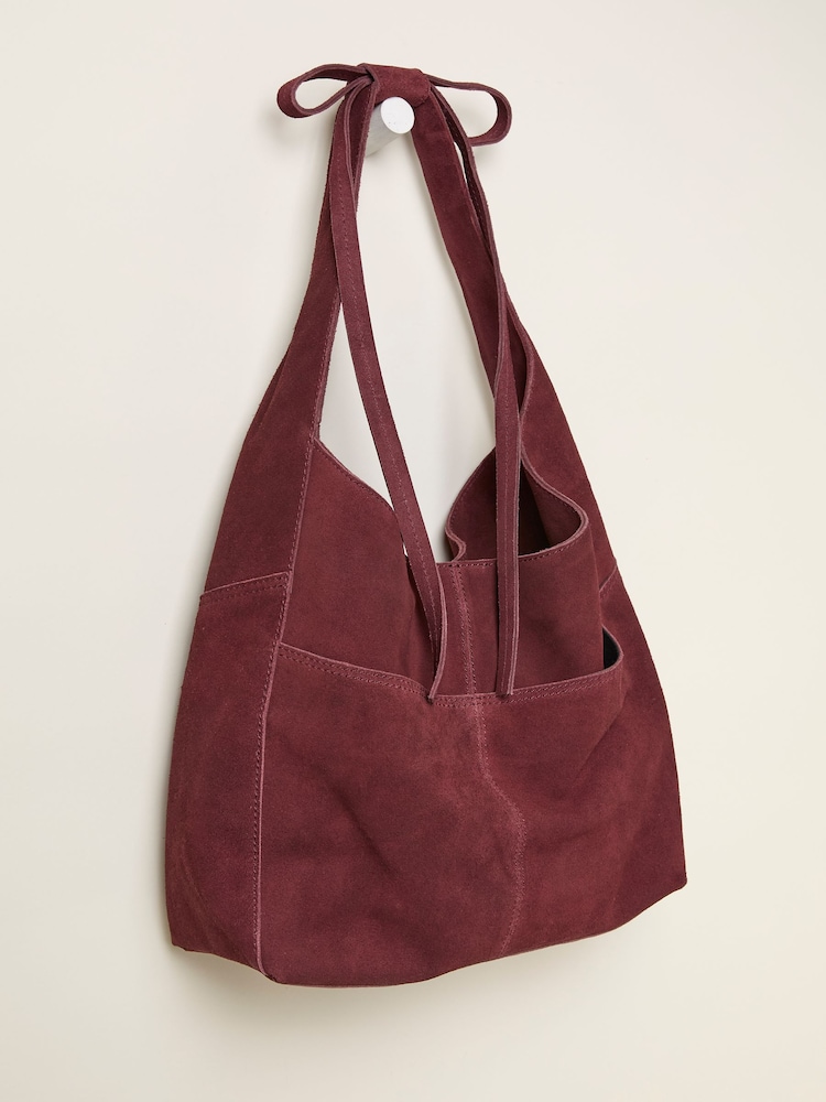 FatFace Burgundy Red Suede Bow Handle Shoulder Bag - Image 3 of 3