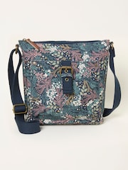 FatFace Teal Blue Canvas Floral Print Crossbody Bag - Image 1 of 3
