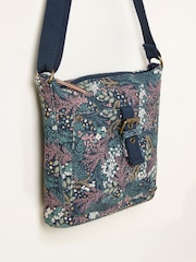 FatFace Teal Blue Canvas Floral Print Crossbody Bag - Image 2 of 3