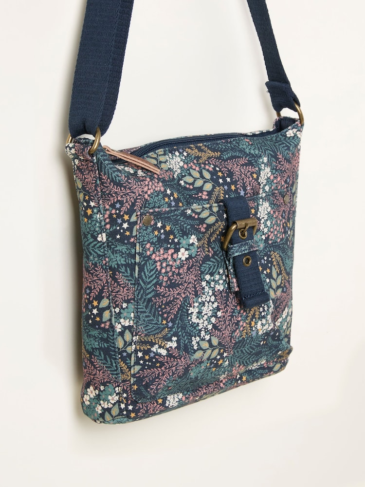 FatFace Teal Blue Canvas Floral Print Crossbody Bag - Image 2 of 3