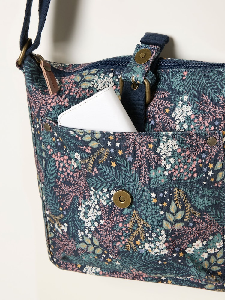 FatFace Teal Blue Canvas Floral Print Crossbody Bag - Image 3 of 3