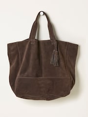 FatFace Margot Chocolate Brown Suede Tote Bag - Image 1 of 3