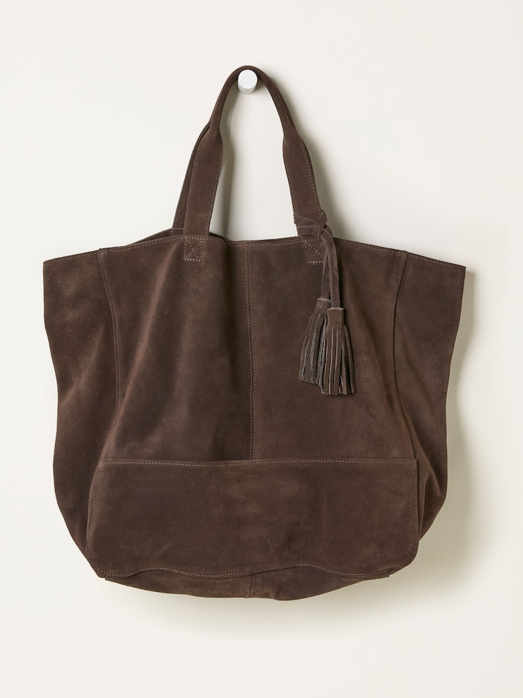 FatFace Margot Chocolate Brown Suede Tote Bag - Image 1 of 3
