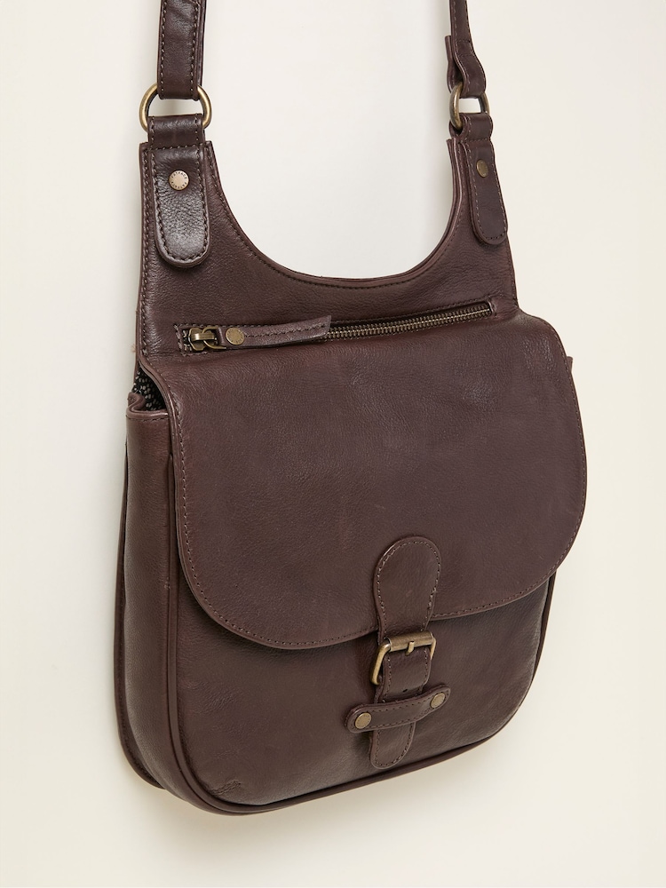 FatFace Anna Chocolate Brown Oiled Crossbody Bag - Image 1 of 2
