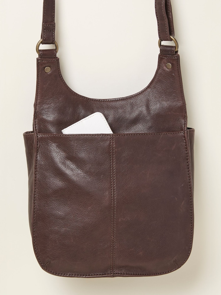 FatFace Anna Chocolate Brown Oiled Crossbody Bag - Image 2 of 2