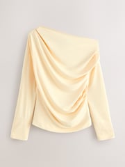 Lemon Yellow Off Shoulder Long Sleeve Drape Jersey Top - Image 5 of 7