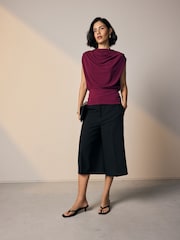 Berry Red High Neck Sleeveless Drape Cowl Top - Image 2 of 8