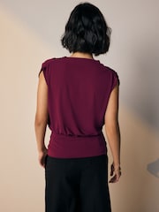 Berry Red High Neck Sleeveless Drape Cowl Top - Image 3 of 8