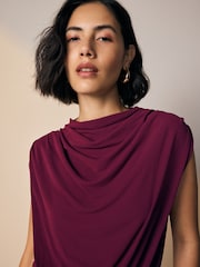 Berry Red High Neck Sleeveless Drape Cowl Top - Image 4 of 8