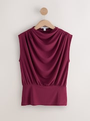 Berry Red High Neck Sleeveless Drape Cowl Top - Image 6 of 8