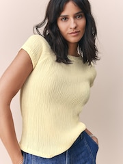 Lemon Yellow Raglan Short Sleeve Textured Top - Image 1 of 8