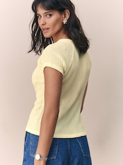 Lemon Yellow Raglan Short Sleeve Textured Top - Image 2 of 8